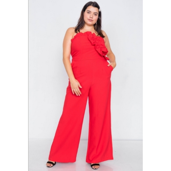 NWT DO + BE Sleeveless Wide Leg Red Jumpsuit, Size 1X - Picture 2 of 5